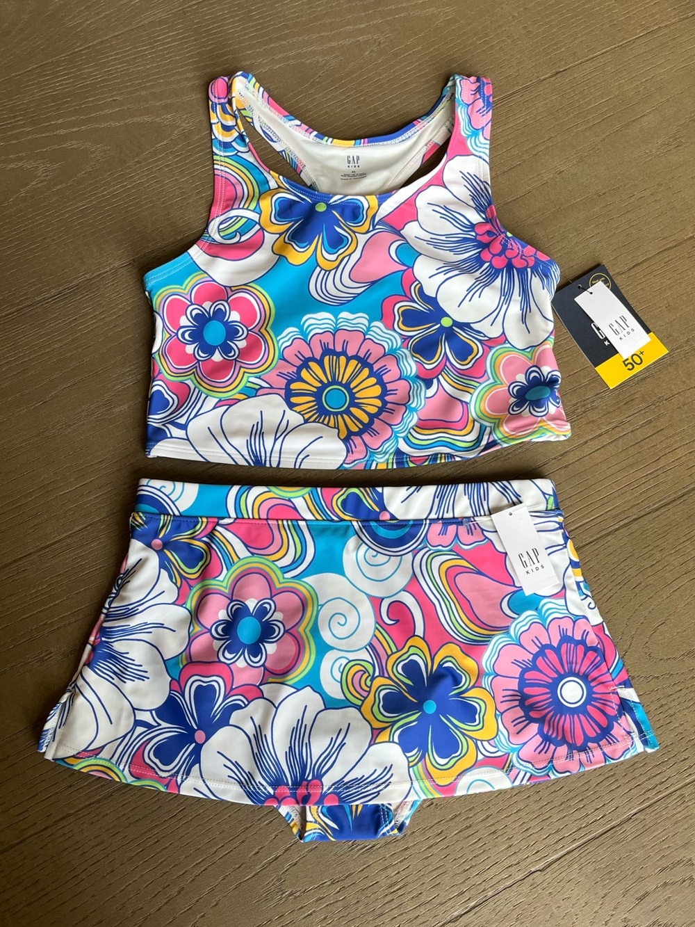 Gap Kids Boho Style Tankini Skort 70s Floral Swimsuit XL Girl 12 Swim NWT
